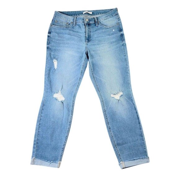 Womens Size 14 Lauren Conrad Lightwash Stretchy Distressed Cuffed Skinny Jeans - Picture 3 of 12